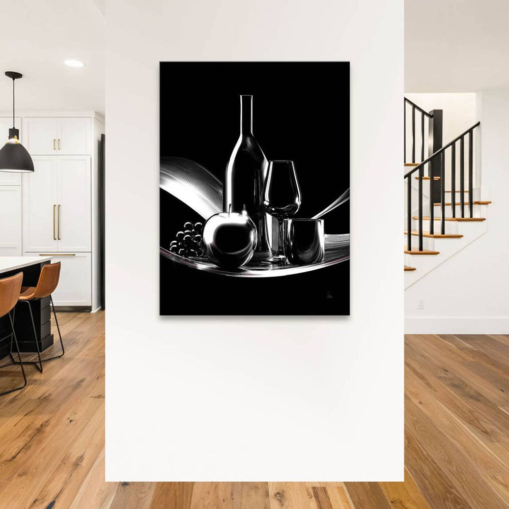 Minimalist black-and-white canvas artwork with dramatic chiaroscuro for modern interiors