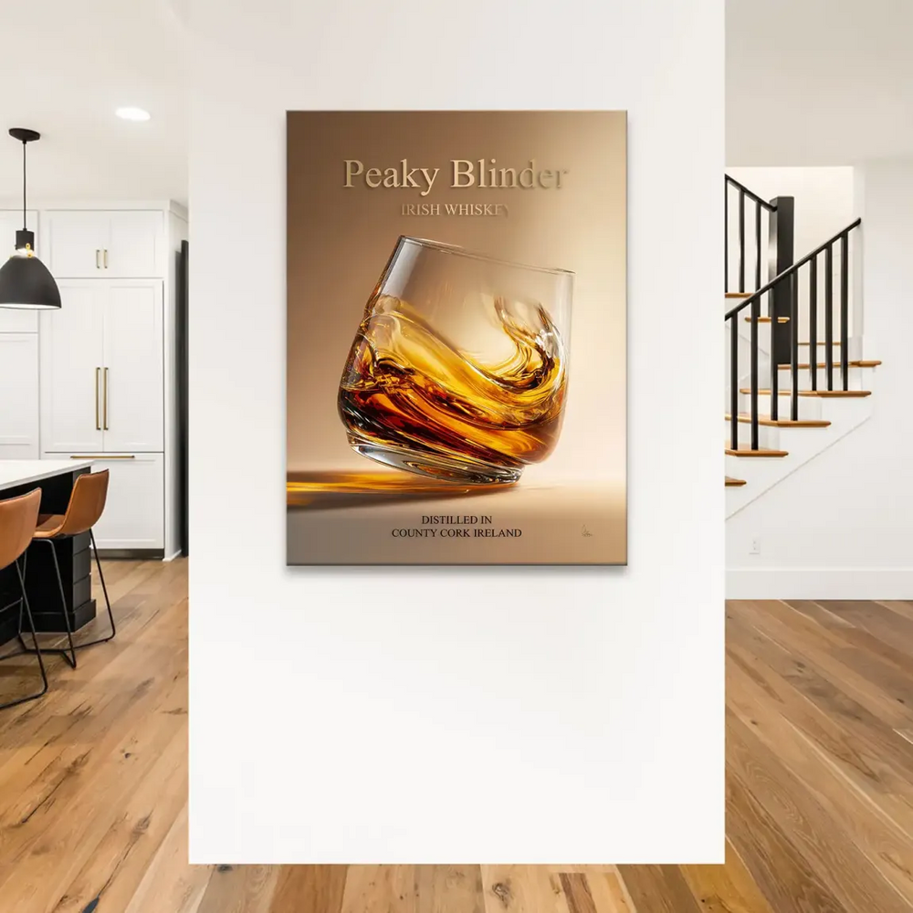 Elegant wall art featuring whiskey glass and luxury vibe