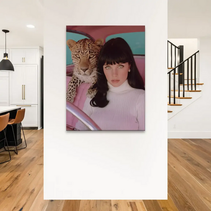 Leopard Diva Leinwand Bild Kunstwerk in warmen Naturtönen