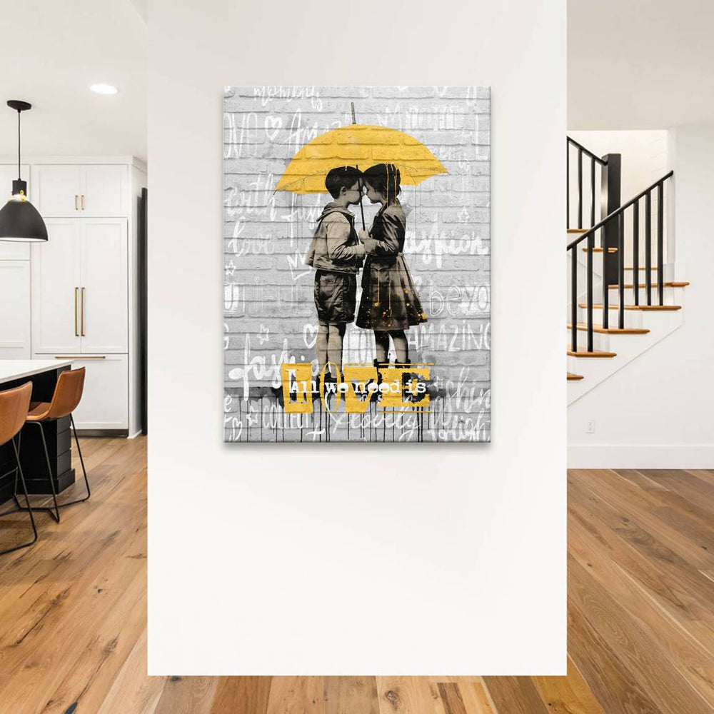 Bold yellow LOVE text anchored at the bottom of the canvas
