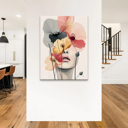Delicate line work and overlapping petals in modern wall art