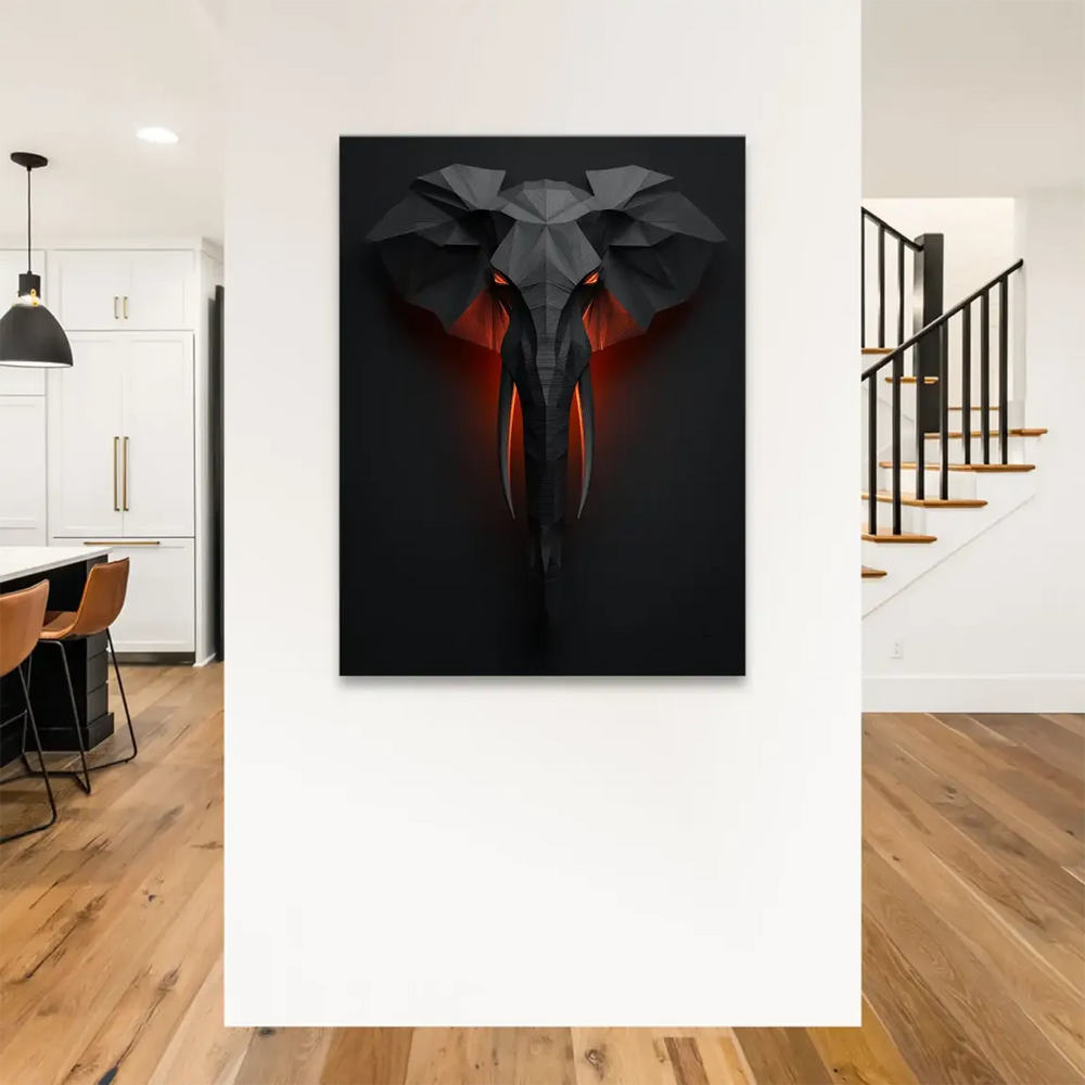 Minimalist origami-inspired elephant silhouette on a dark canvas