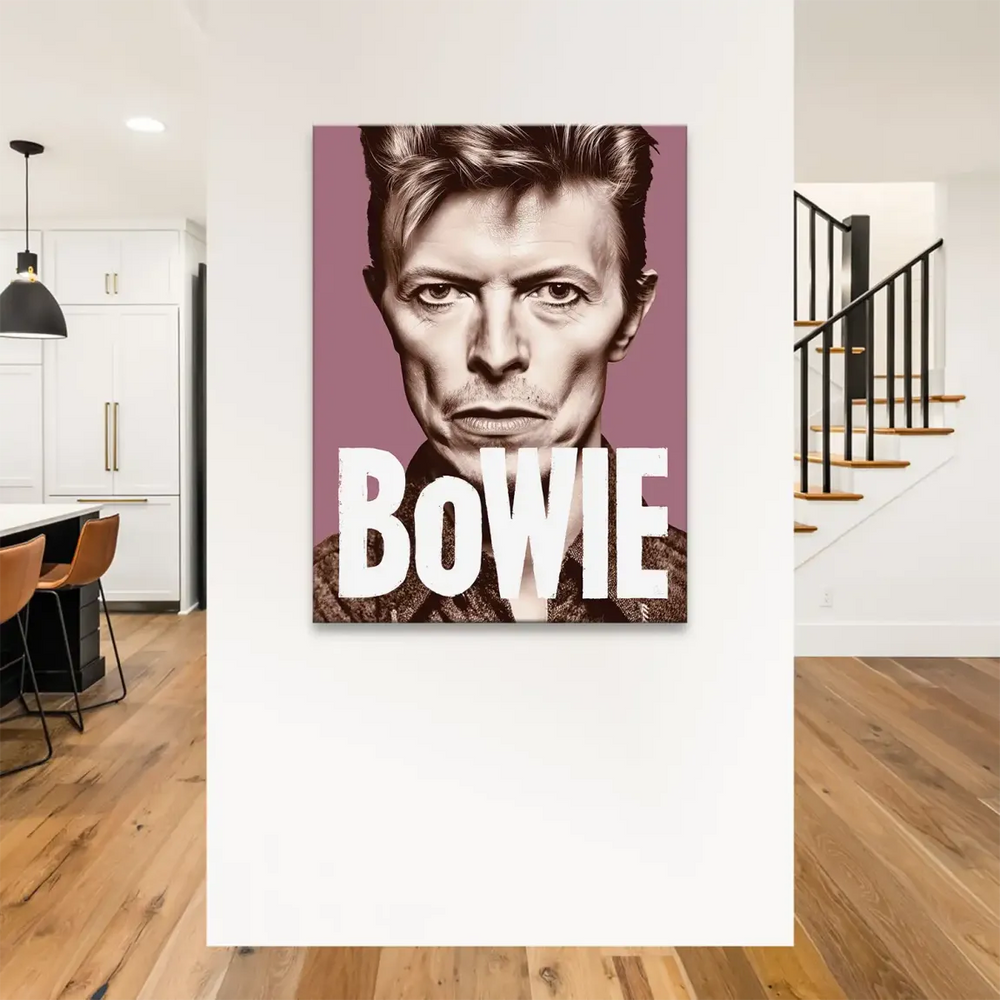 Stylized Bowie portrait with a muted palette suitable for minimalist interiors.