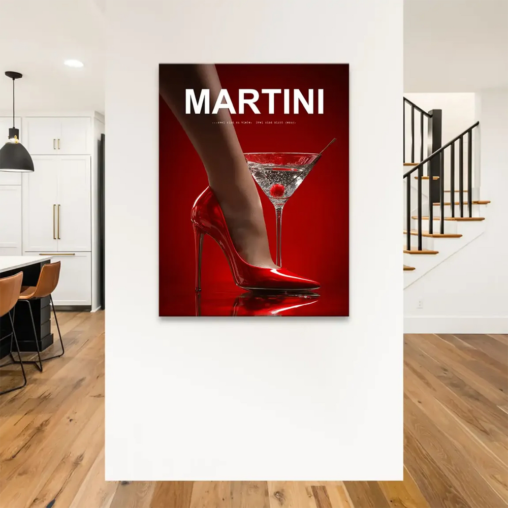Contemporary canvas print for living room or home bar with high-contrast red palette and luxury advertising aesthetic.