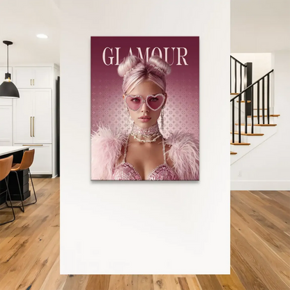 Feathered pink boa on chic Barbiecore wall art