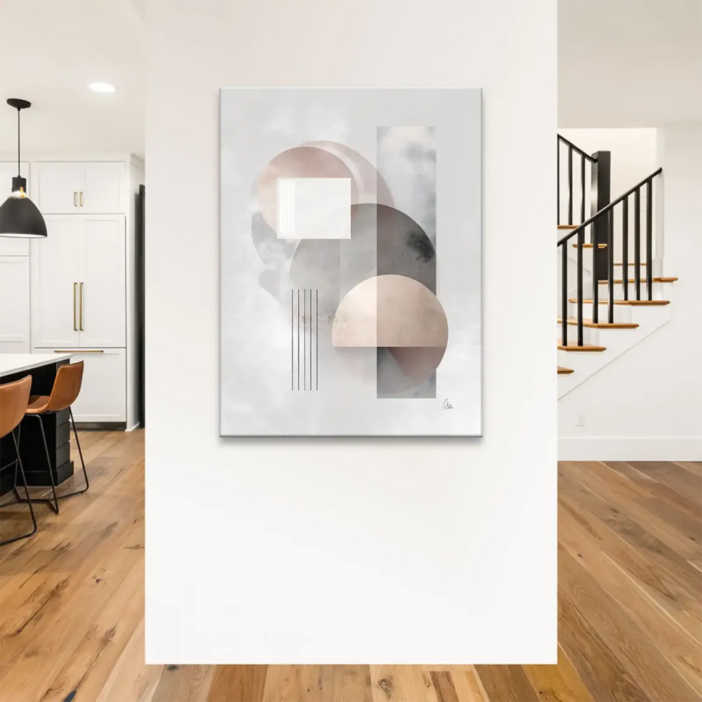 Soft circles and rectangular forms in a calm neutral palette ideal for modern Scandinavian decor