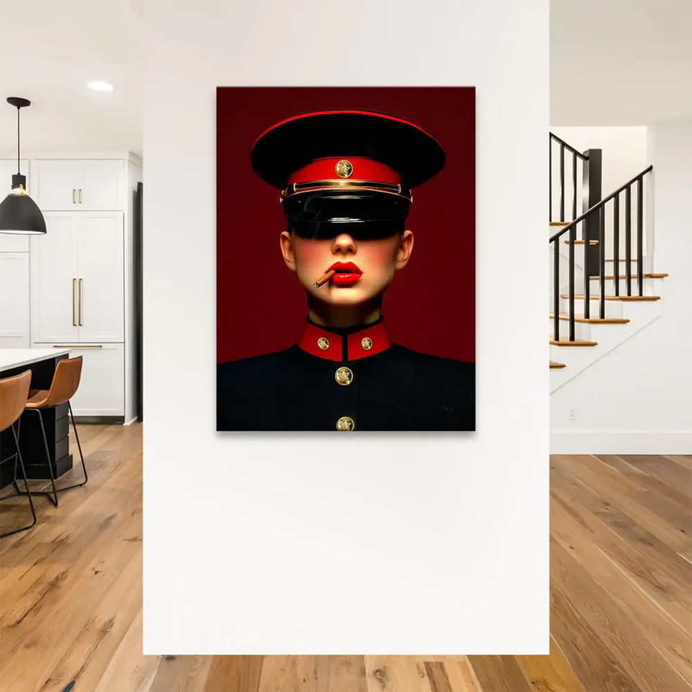 Canvas wall art depicting a powerful, rebellious fashion portrait for contemporary interiors