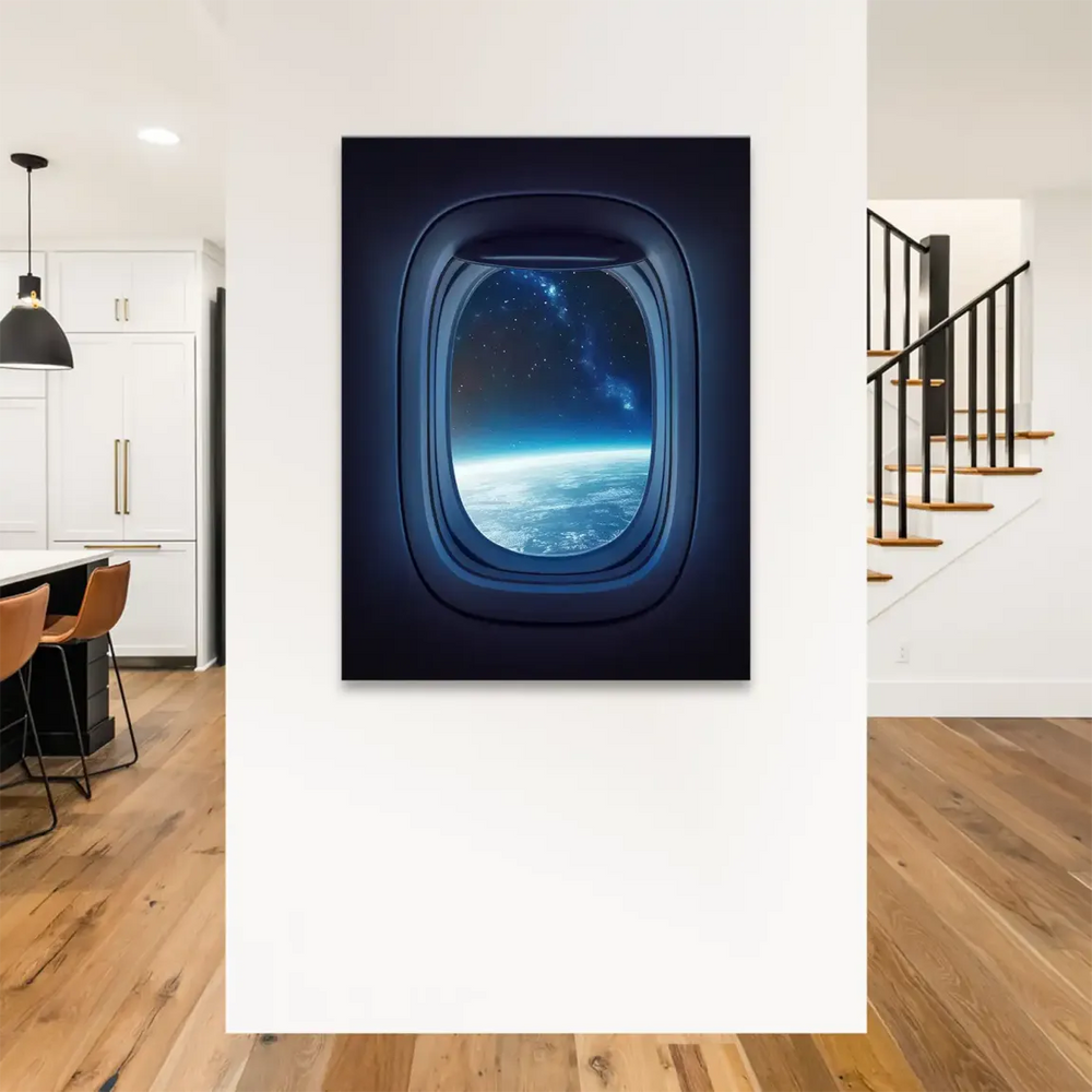 Futuristic space scene with stars on a cool-toned canvas