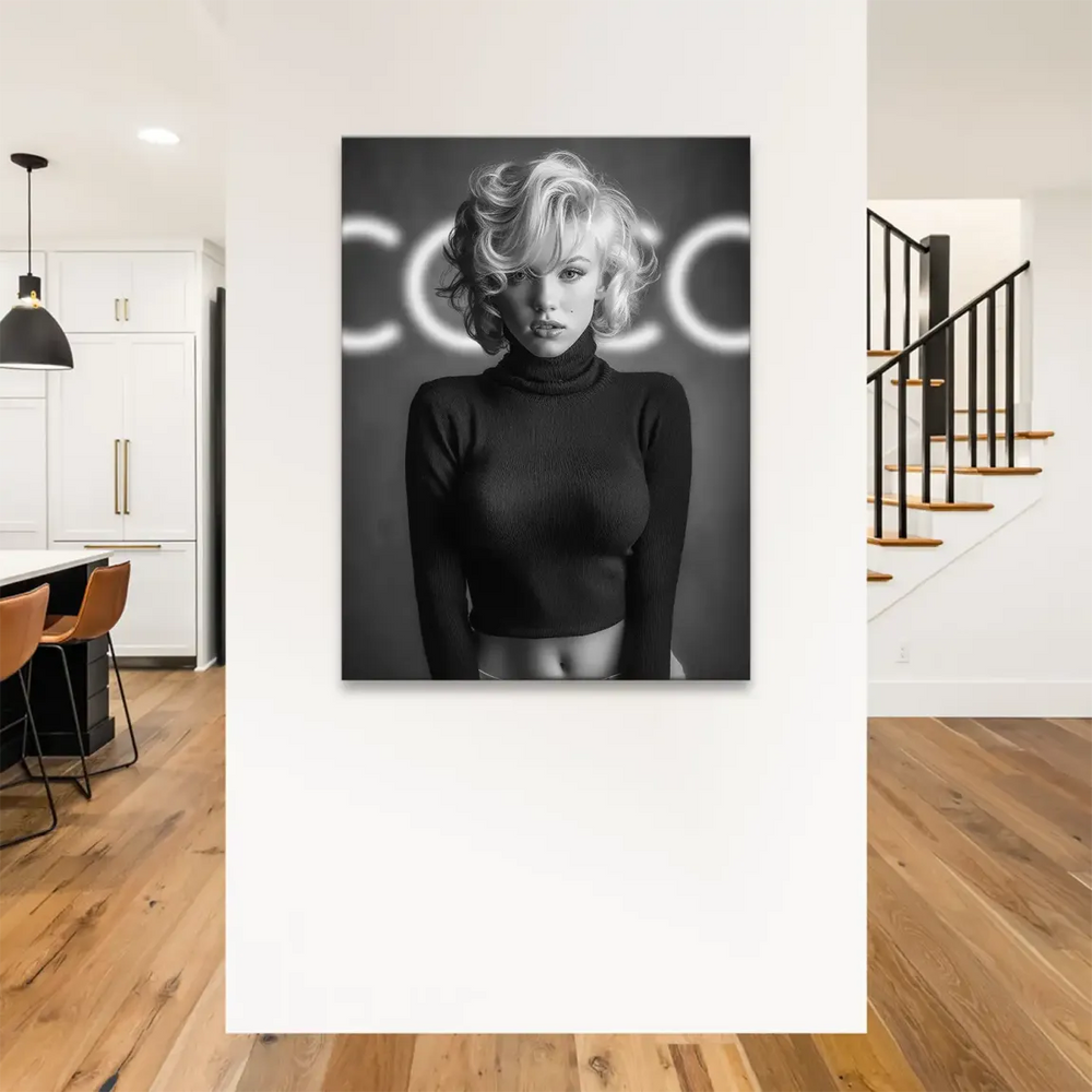 Iconic vintage Hollywood style artwork with voluminous blonde curls on canvas