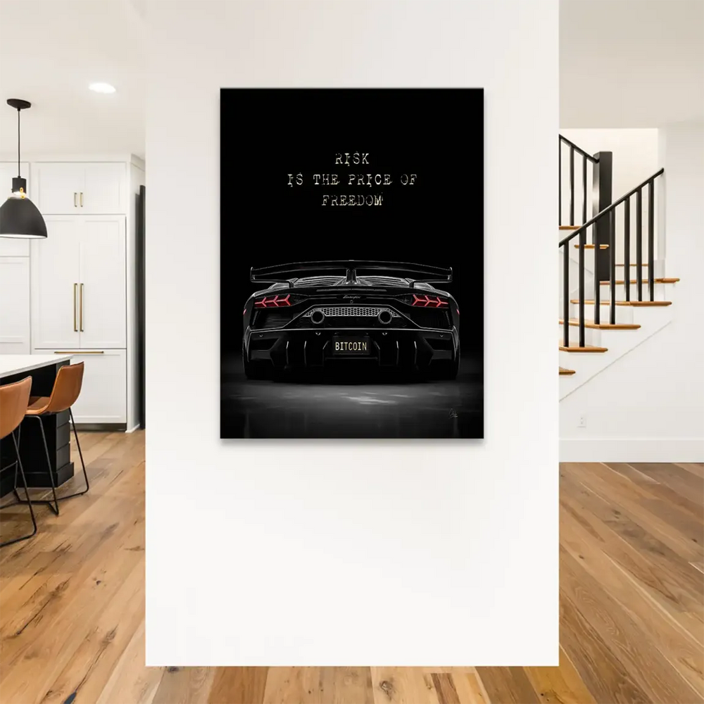 Lamborghini Bitcoin canvas wall art emphasizing luxury and ambition