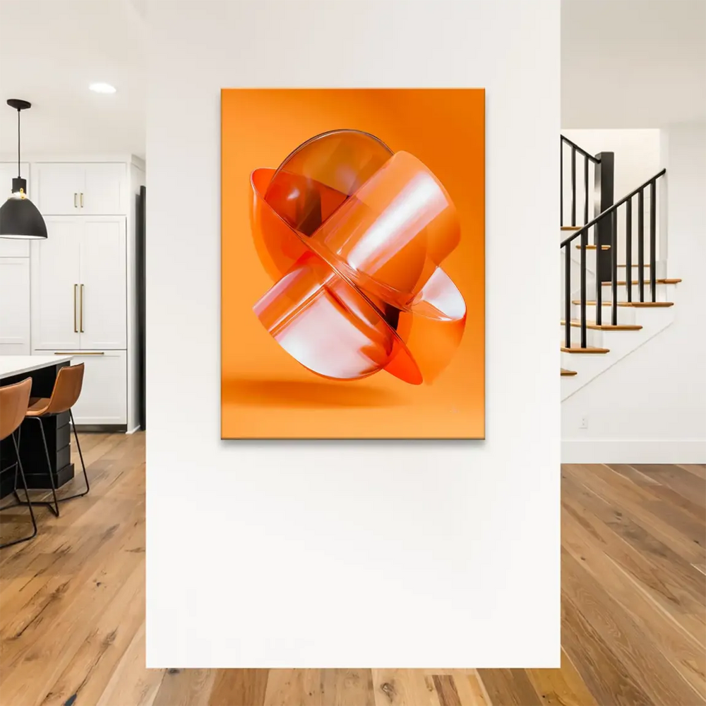Contemporary wall art in orange and amber tones for living room or office