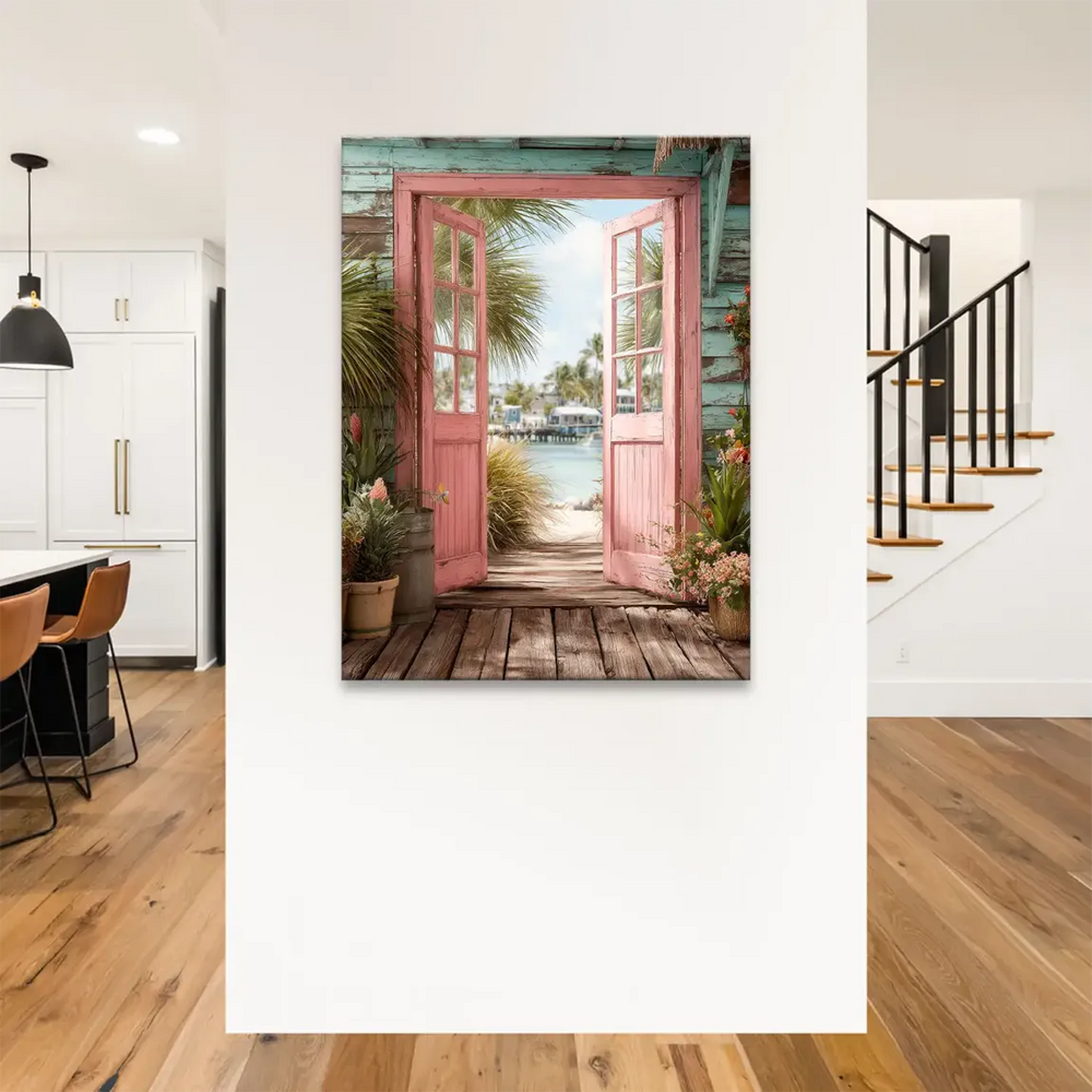 Weathered pink door panels in soft pastel tones from Coastal Escape canvas art.