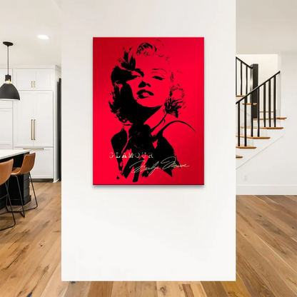 Vibrant Pop Art canvas of Marilyn Monroe with red gradient and dark gray shading