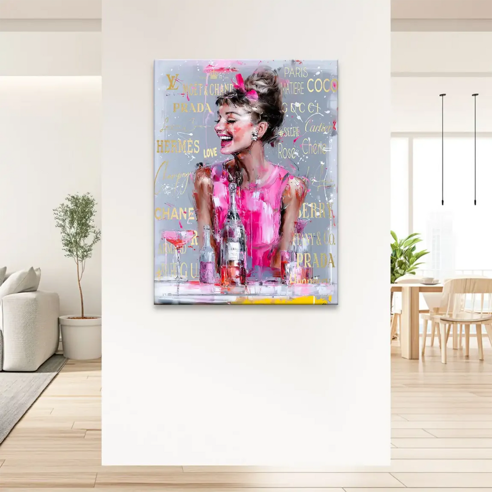 Energetic brushwork and splashes create a modern glam mood in this luxury-themed wall art.