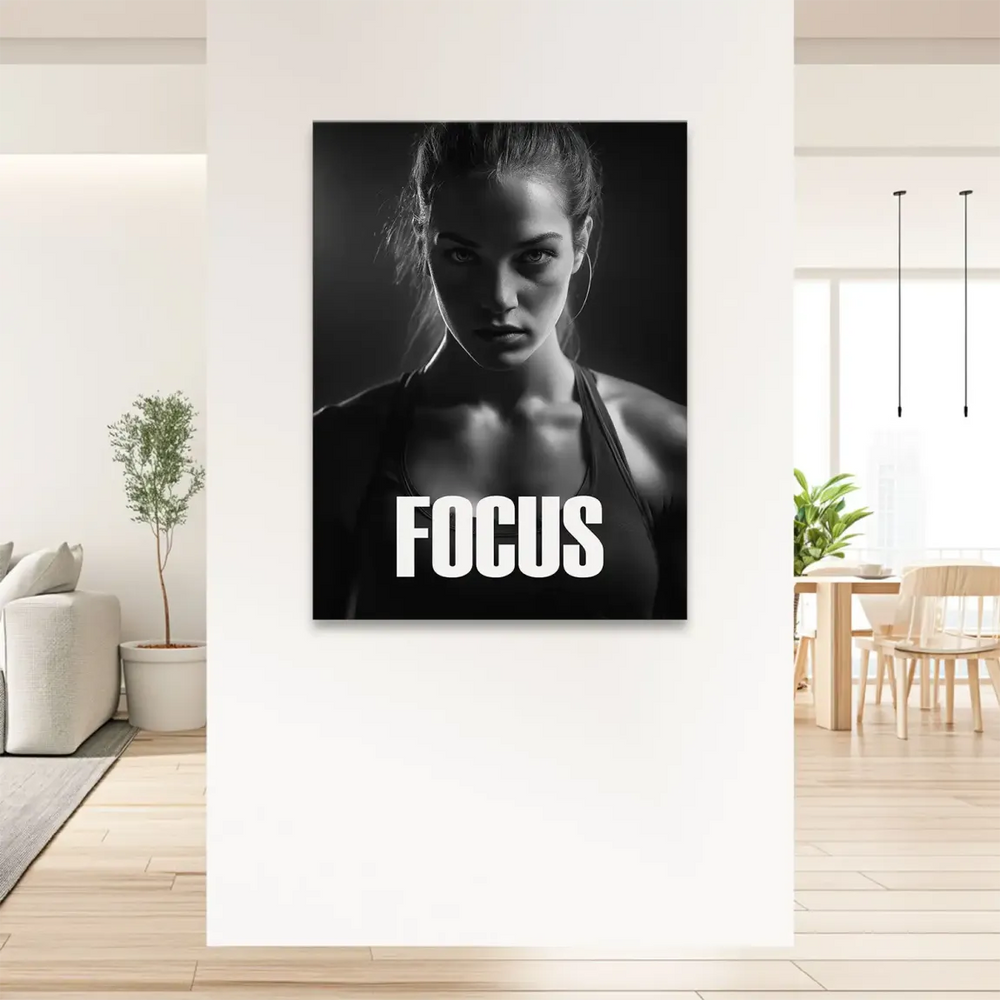 Modern wall decor depicting a focused female athlete in a sleek, high-contrast composition.