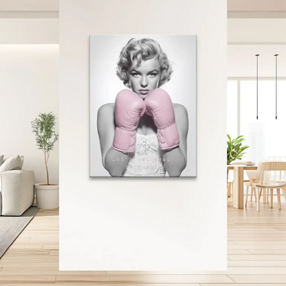 Glamorous Marilyn Monroe boxing artwork with bold gaze for chic interiors.