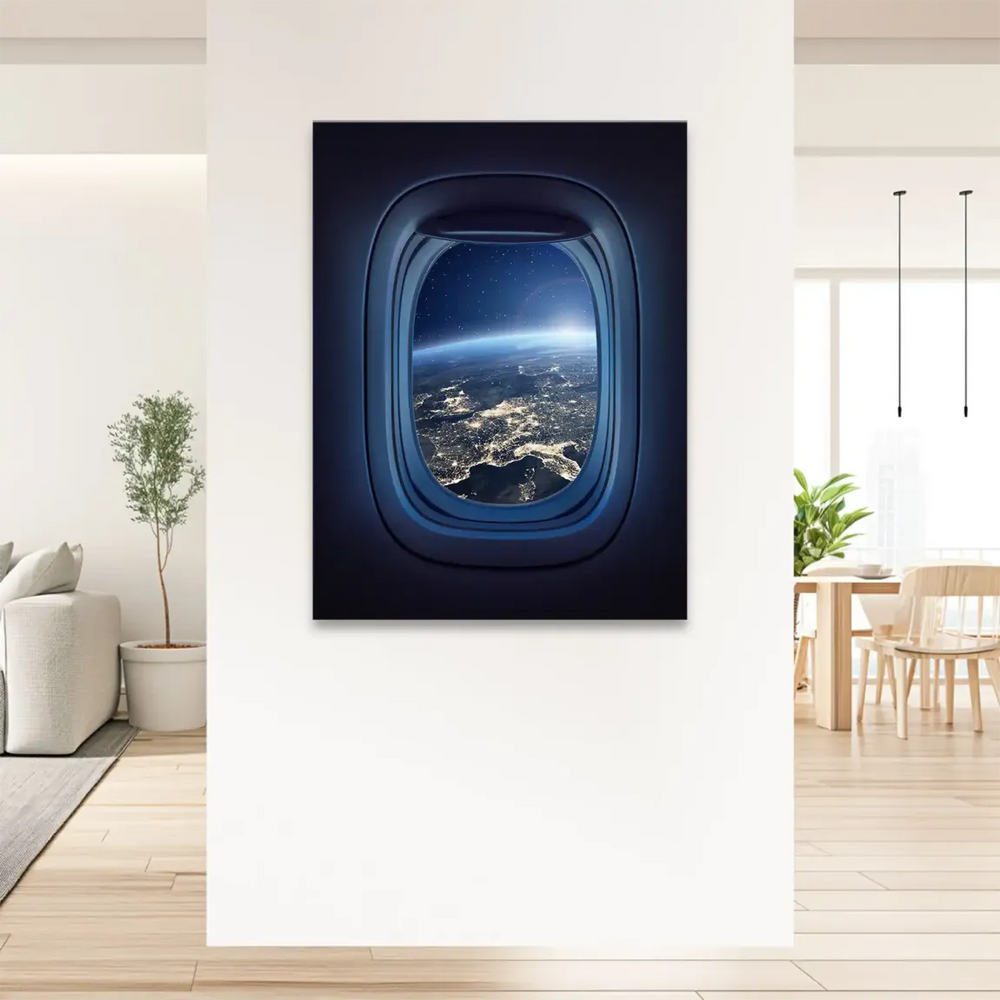 Blue space tones with golden highlights delivering a modern wall art feel