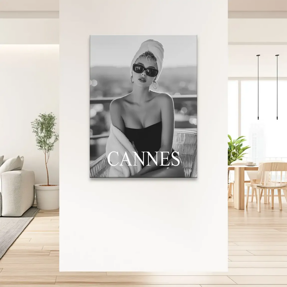 Cannes-inspired glamour portrait with bold CANNES typography