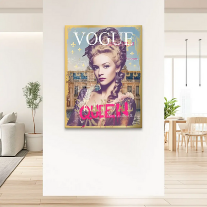 Versailles-inspired fashion meets urban art on a canvas wall piece with vintage script.