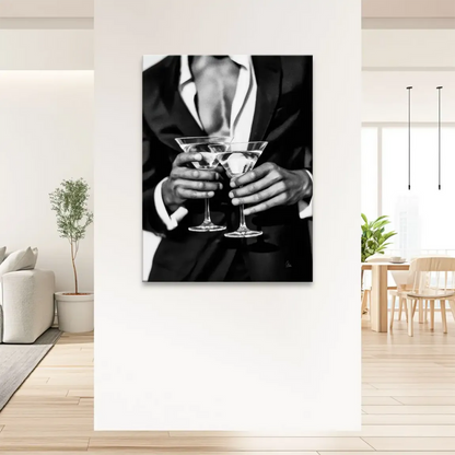 Elegant man in suit with martini glasses as wall decor