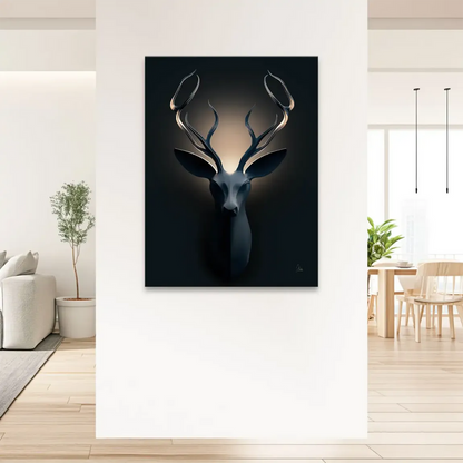 Stylized deer silhouette on deep background with golden glow halo