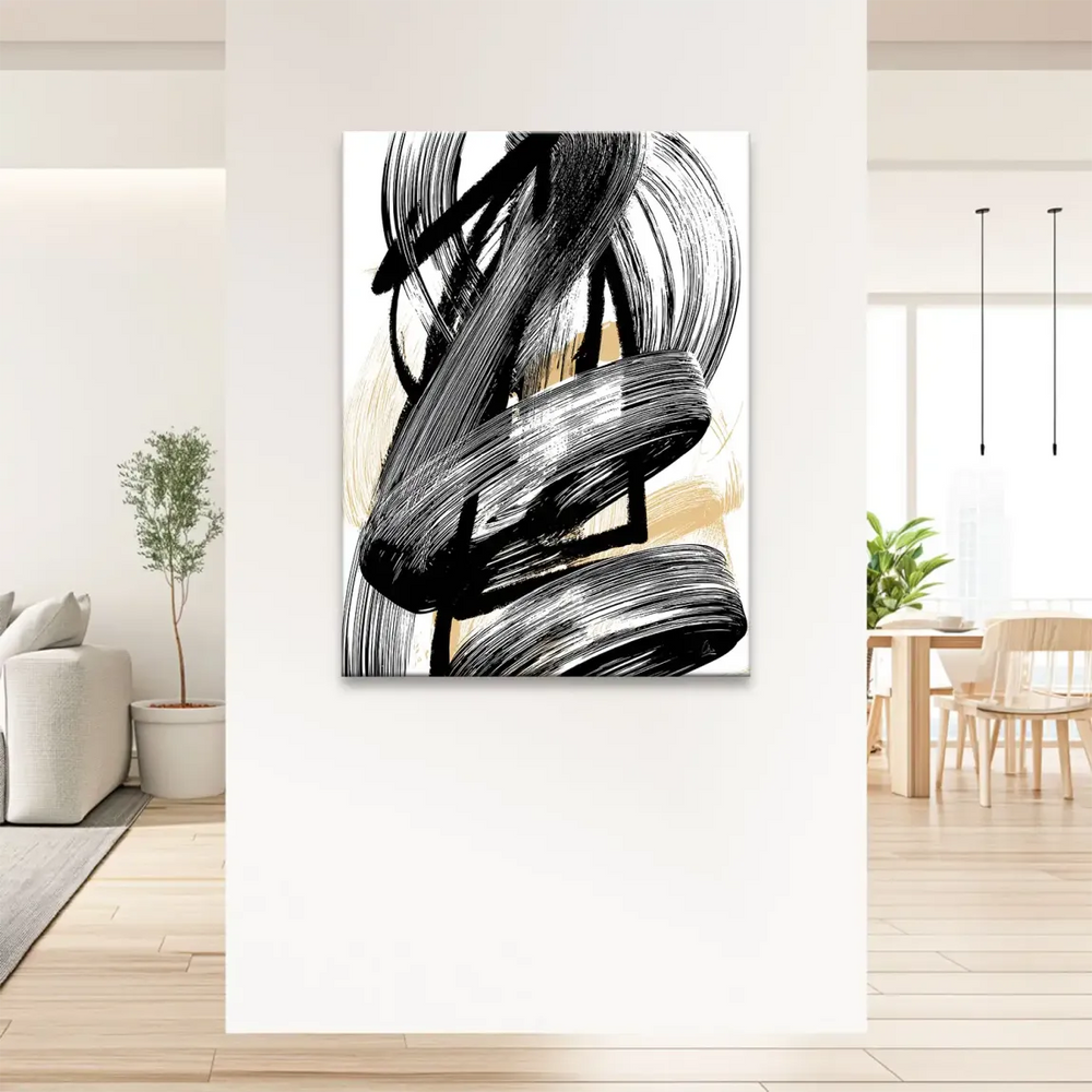 Close-up of sweeping gestural brushstrokes in Black Motion