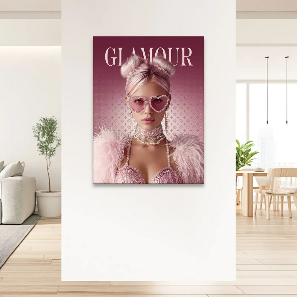 Designer-inspired pink gradient background with monogram motif