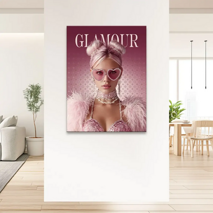 Designer-inspired pink gradient background with monogram motif