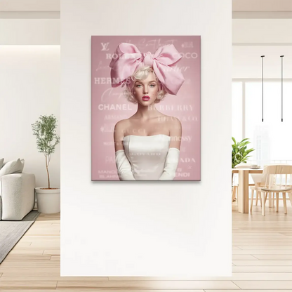 Feminine wall art blending vintage Hollywood glamour with modern pop art