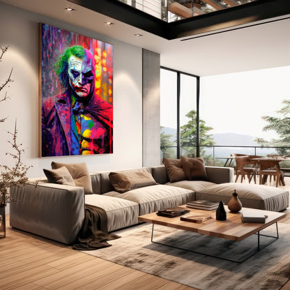 Bat vs Joker Pop Art Graffiti Portrait Mural Poster for Modern Wall Decor