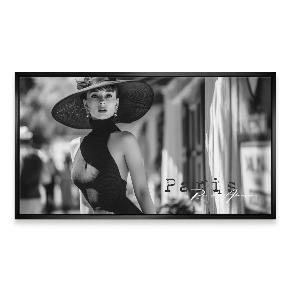 Refined Parisian chic illustrated in a monochrome portrait suitable for living rooms and bedrooms.