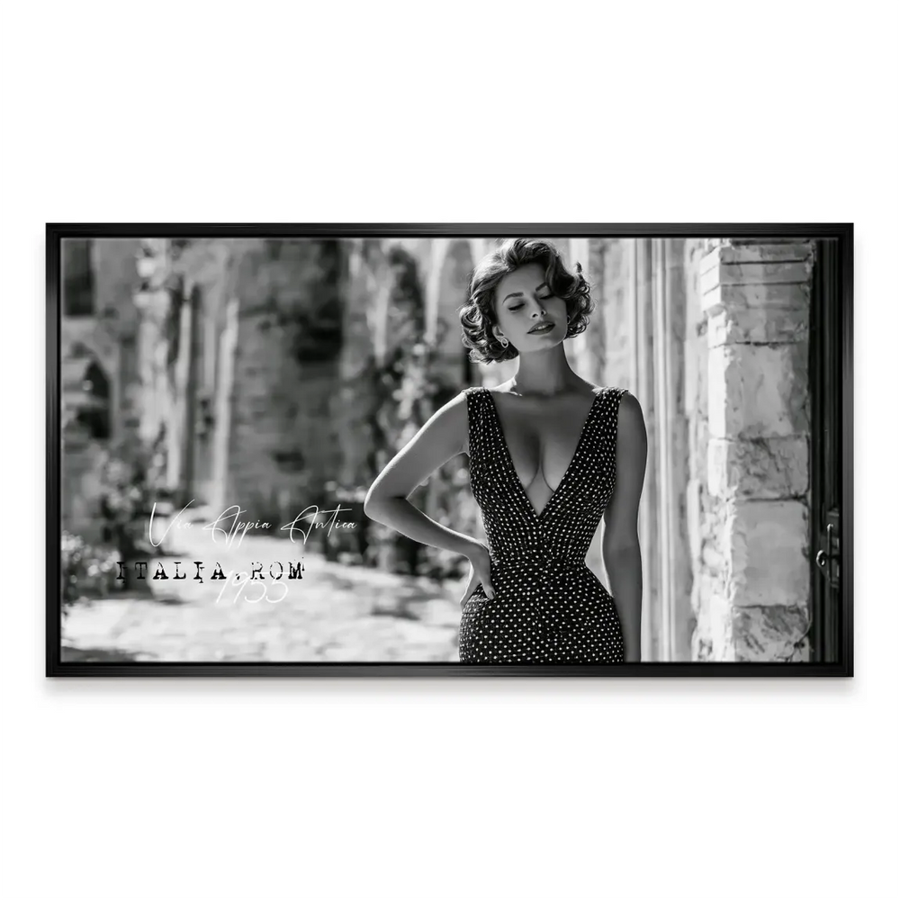 Timeless mid-century modern wall art featuring a confident vintage fashion icon