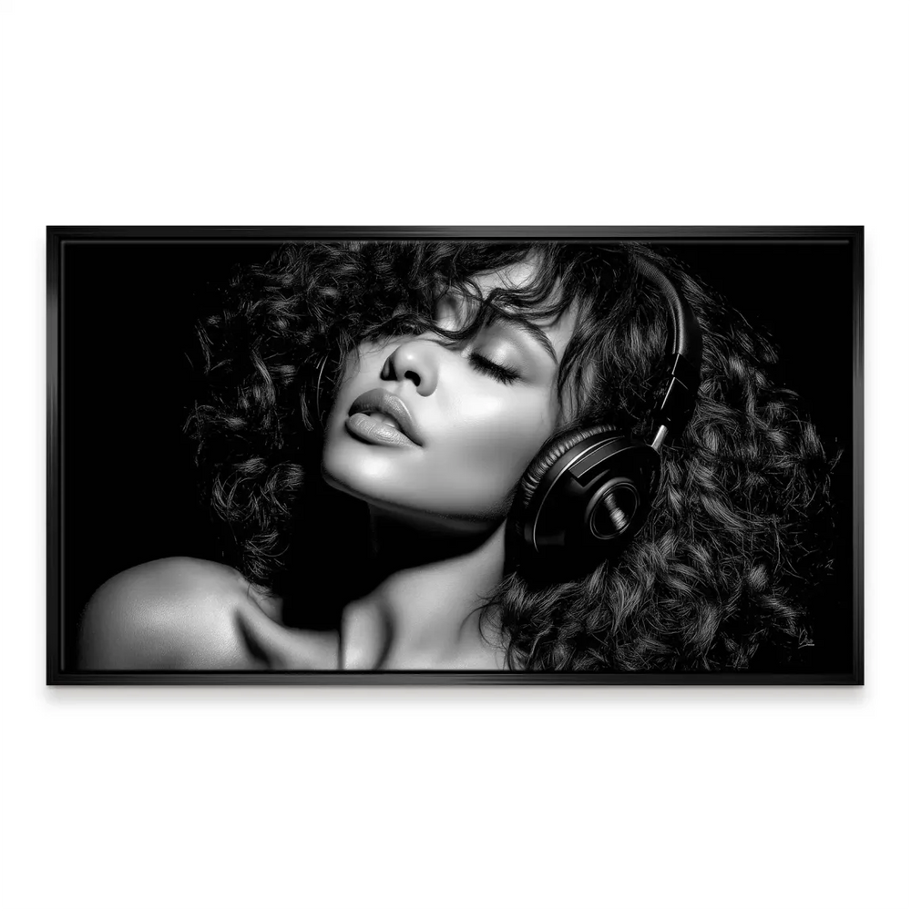 Headphones resting on the ears conveying a calm, introspective mood.
