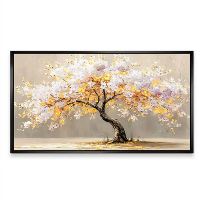 Canvas wall art displayed in a modern living room setting, pairing floral and minimalist style.