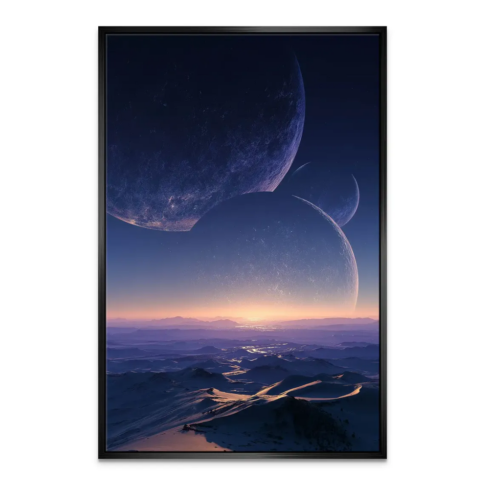 Cool-toned space art style suited for modern decor.