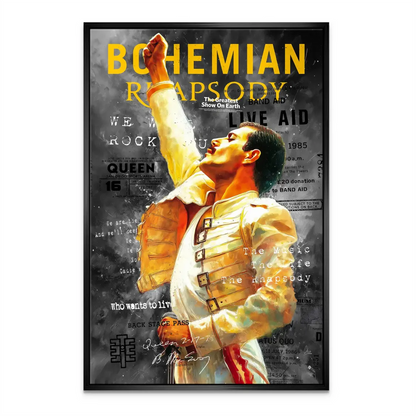 Queen frontman Freddie Mercury canvas print in a vintage-inspired palette with red accents.