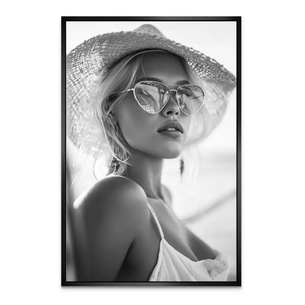 Summer Glam Noir Canvas Print - Chic Black & White Portrait in Fashion - Image 7