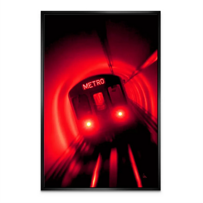 Minimalist interior focal point showcasing a bold metro train scene