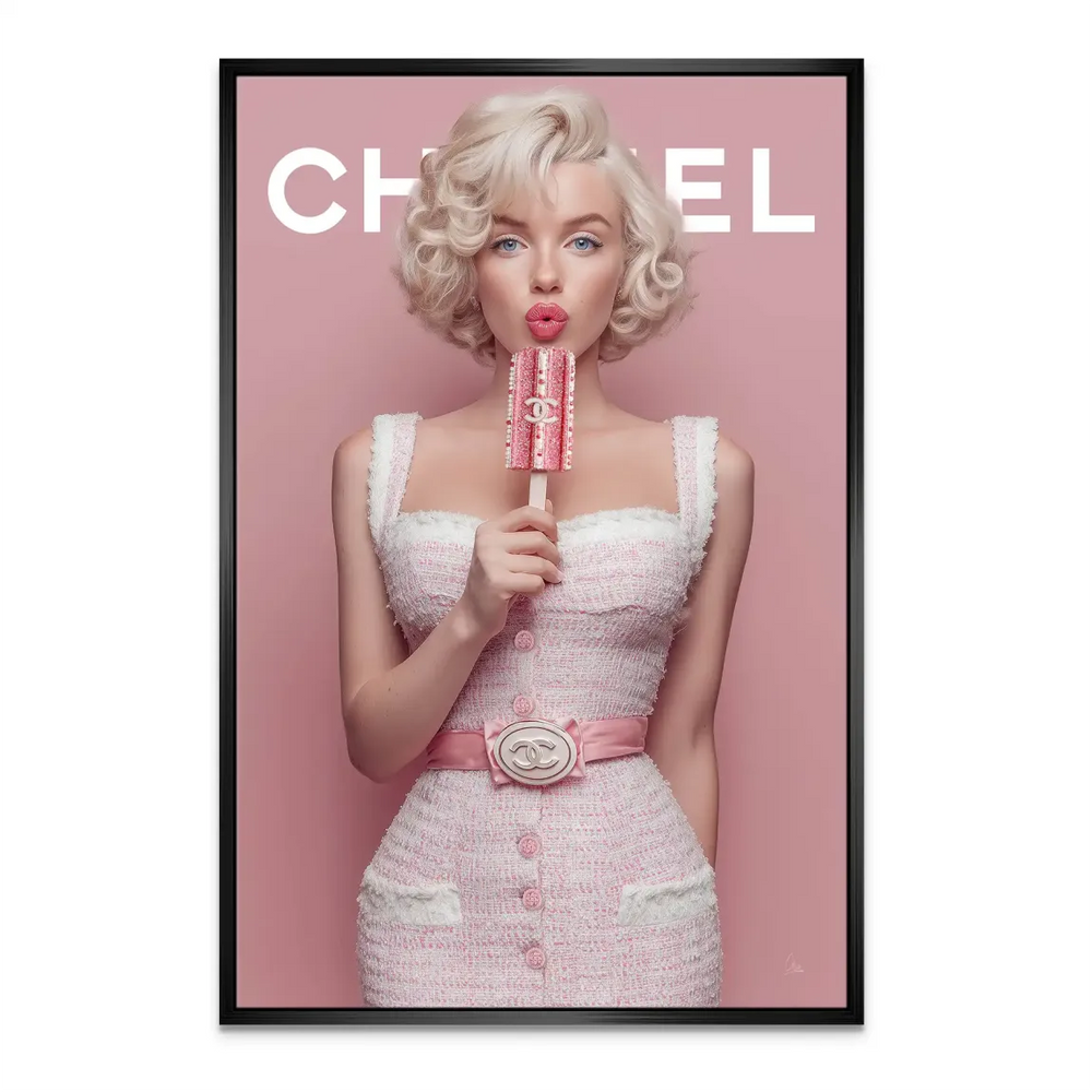 Vintage Hollywood glamour vibe recreated in soft pink tones on canvas