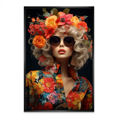 Floral Glamour Canvas Print Woman Portrait in Orange Flowers - Image 4