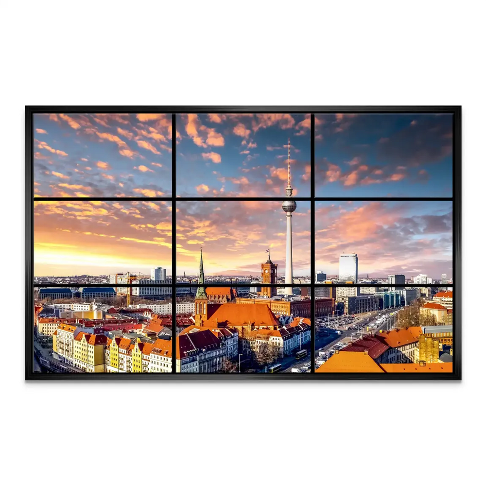 Berlin TV Tower and Red Town Hall rising among city architecture in canvas print