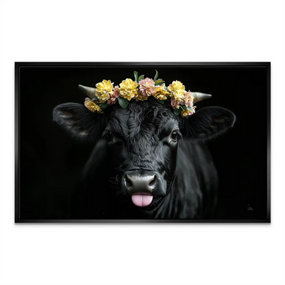 Boho chic cow canvas print with flowers