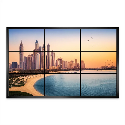 The artwork arranged as a modern 3x3 grid resembling a window or triptych