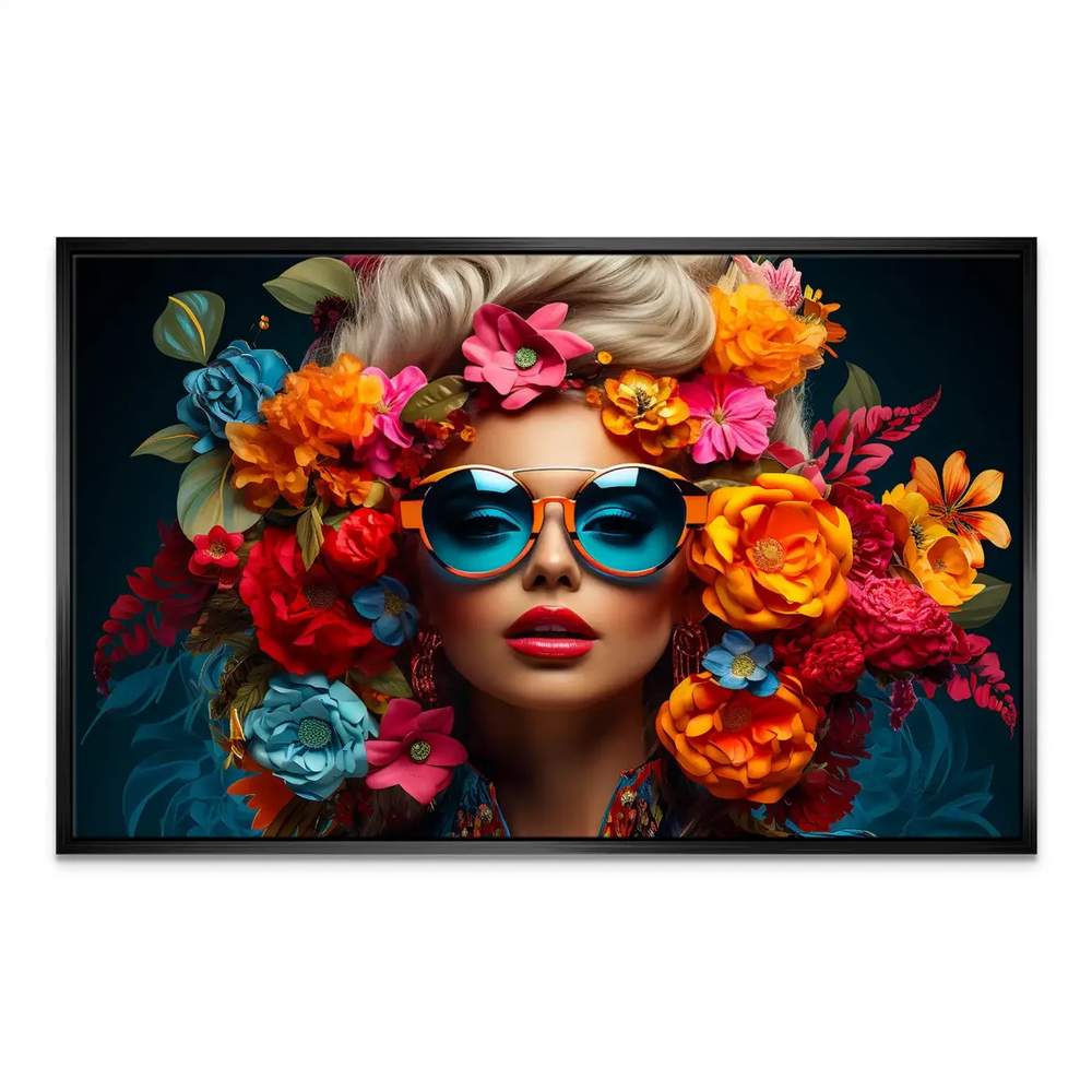 Colorful floral portrait on canvas designed for eclectic, fashion-forward interiors