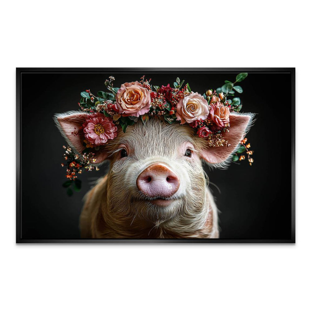 Farmhouse nursery art featuring floral piglet portrait