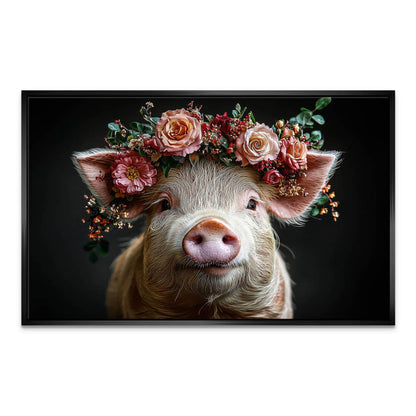 Farmhouse nursery art featuring floral piglet portrait