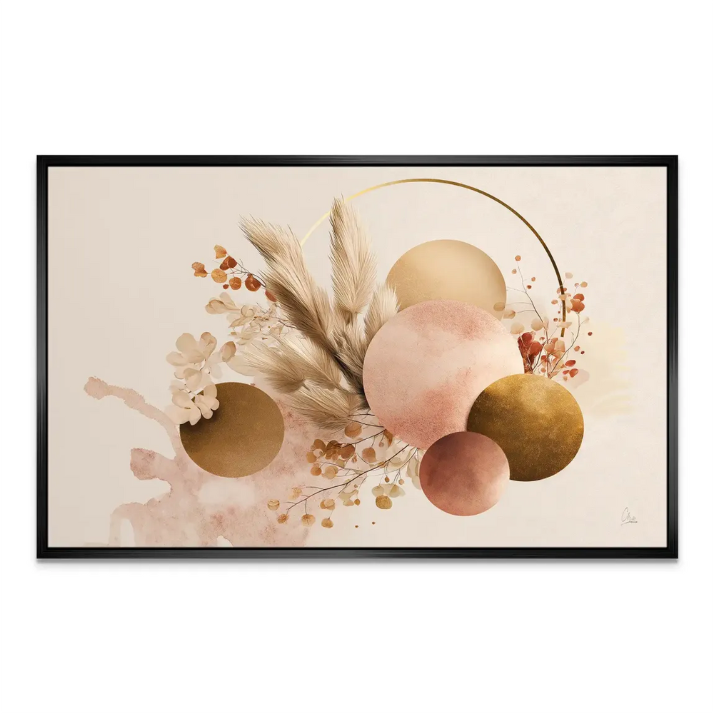 Calm beige backdrop and subtle watercolor smudge in a sophisticated wall piece.
