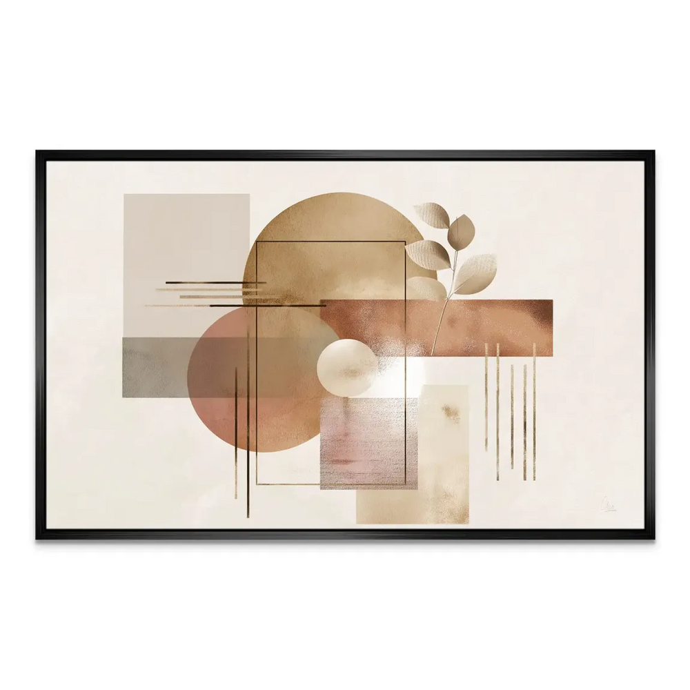 Bedroom accent wall showcasing geometric and botanical elements in earthy palette