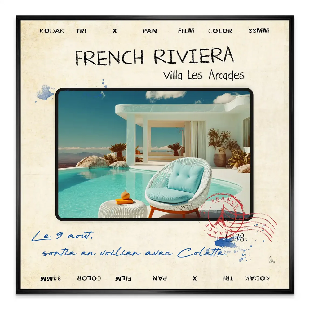 Luxurious, serene French Riviera interior vibe in a canvas artwork.
