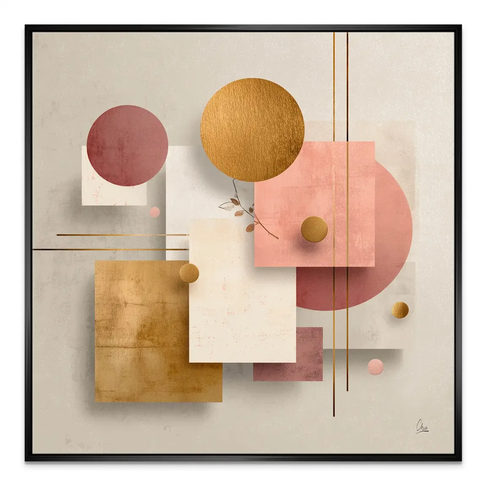 Balanced, asymmetrical design with gentle shadow depth in a contemporary palette.